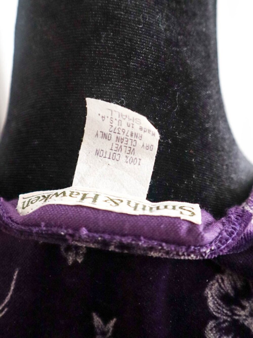 Vtg Smith & Hawken Sleeveless Floral Jumper Dress Purple Velvet Sz S 30" Waist - Picture 7 of 8